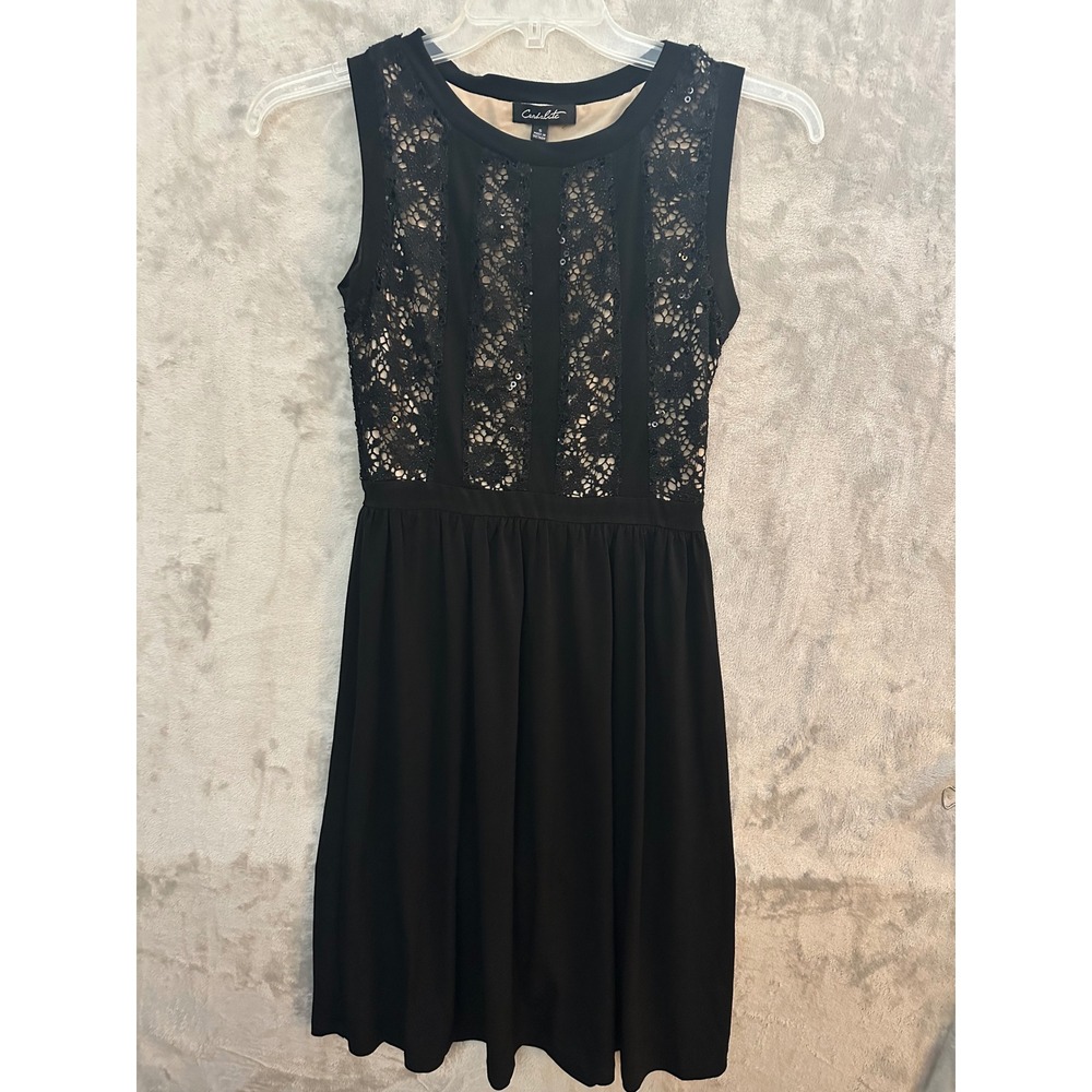 Candalite‎ Black Dress Small Sleeveless Lace Overlay Party Cocktail Womens